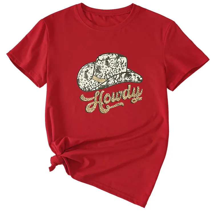 Howdy Funny Graphic Short Sleeve Crew Neck Top T-shirt