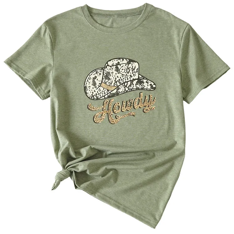 Howdy Funny Graphic Short Sleeve Crew Neck Top T-shirt