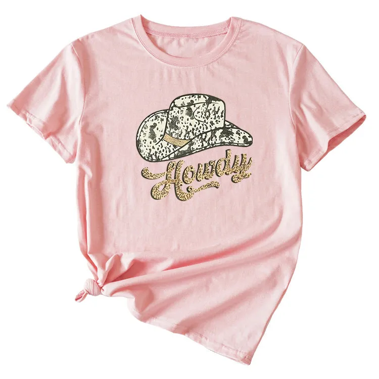 Howdy Funny Graphic Short Sleeve Crew Neck Top T-shirt