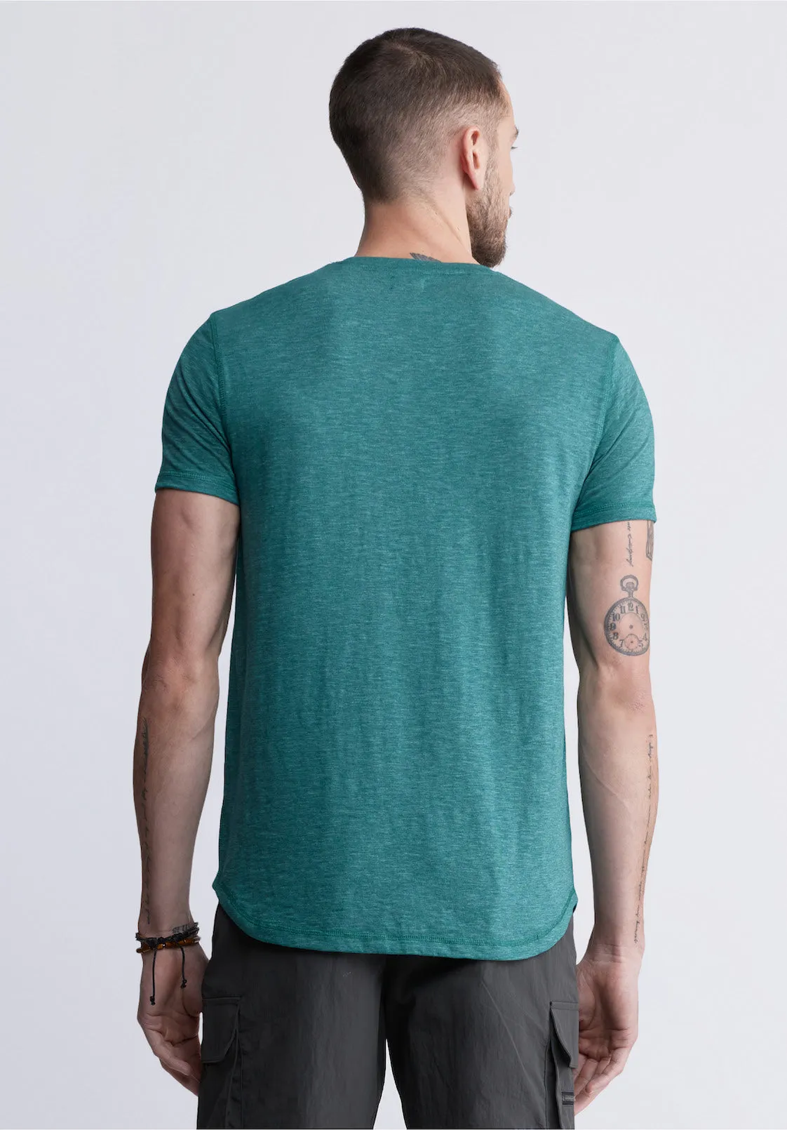 Kadyo Men's Pocket Henley Top in Aventurine Green - BM24345