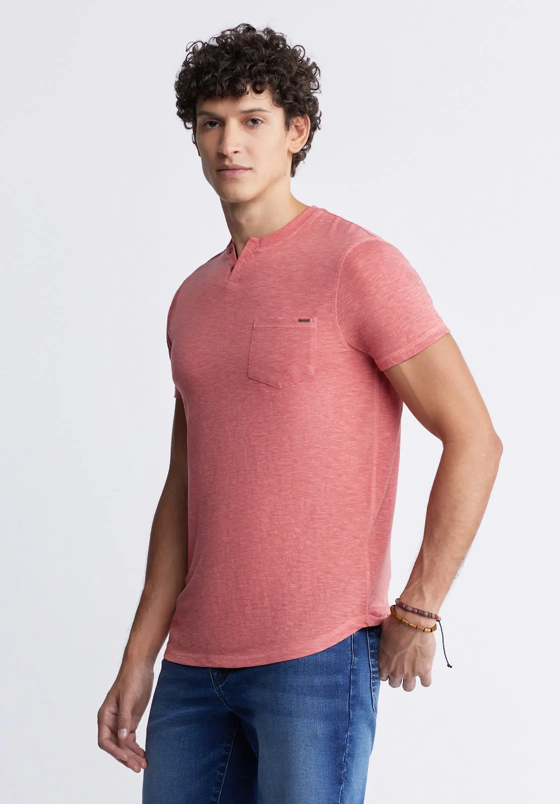 Kadyo Men's Pocket Henley Top in Mineral Red - BM24345