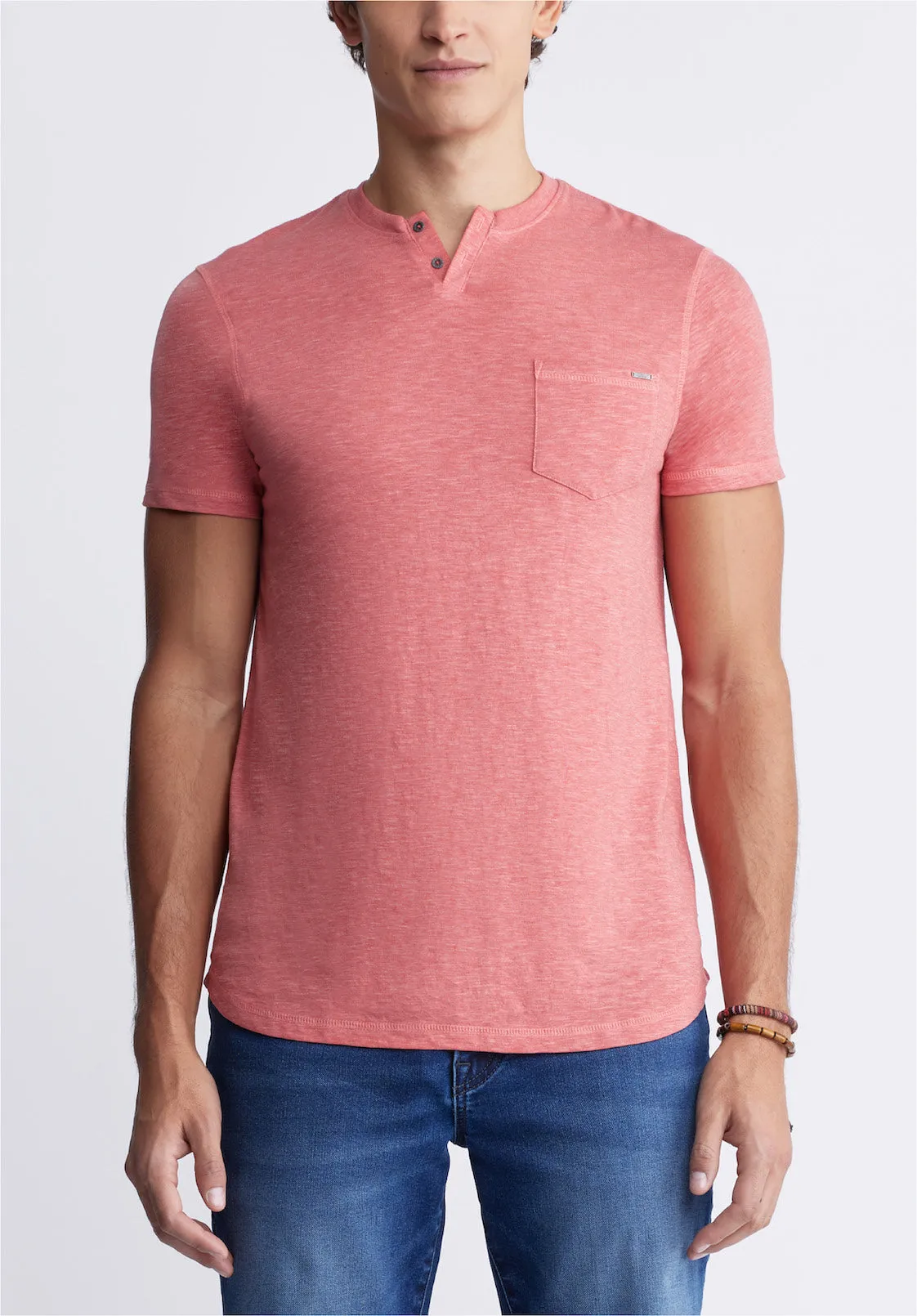 Kadyo Men's Pocket Henley Top in Mineral Red - BM24345