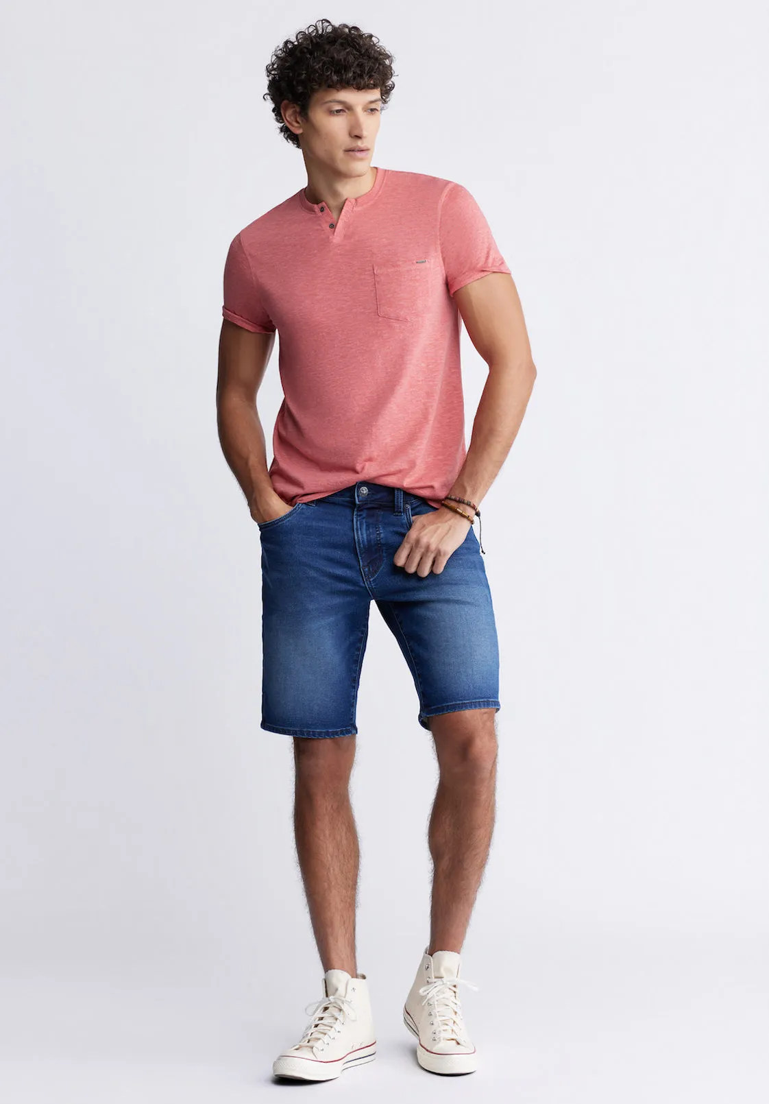 Kadyo Men's Pocket Henley Top in Mineral Red - BM24345