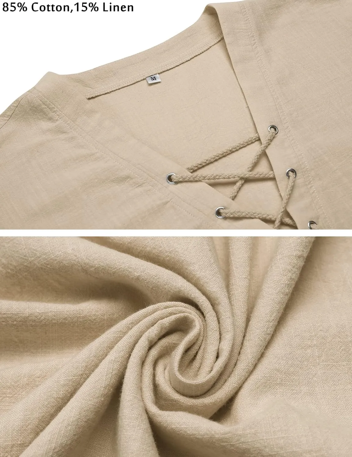 LecGee Men's Casual Cotton Linen Shirt Short Sleeve V Neck Lace Up Hippie Beach Tee Shirts Yoga Summer Top