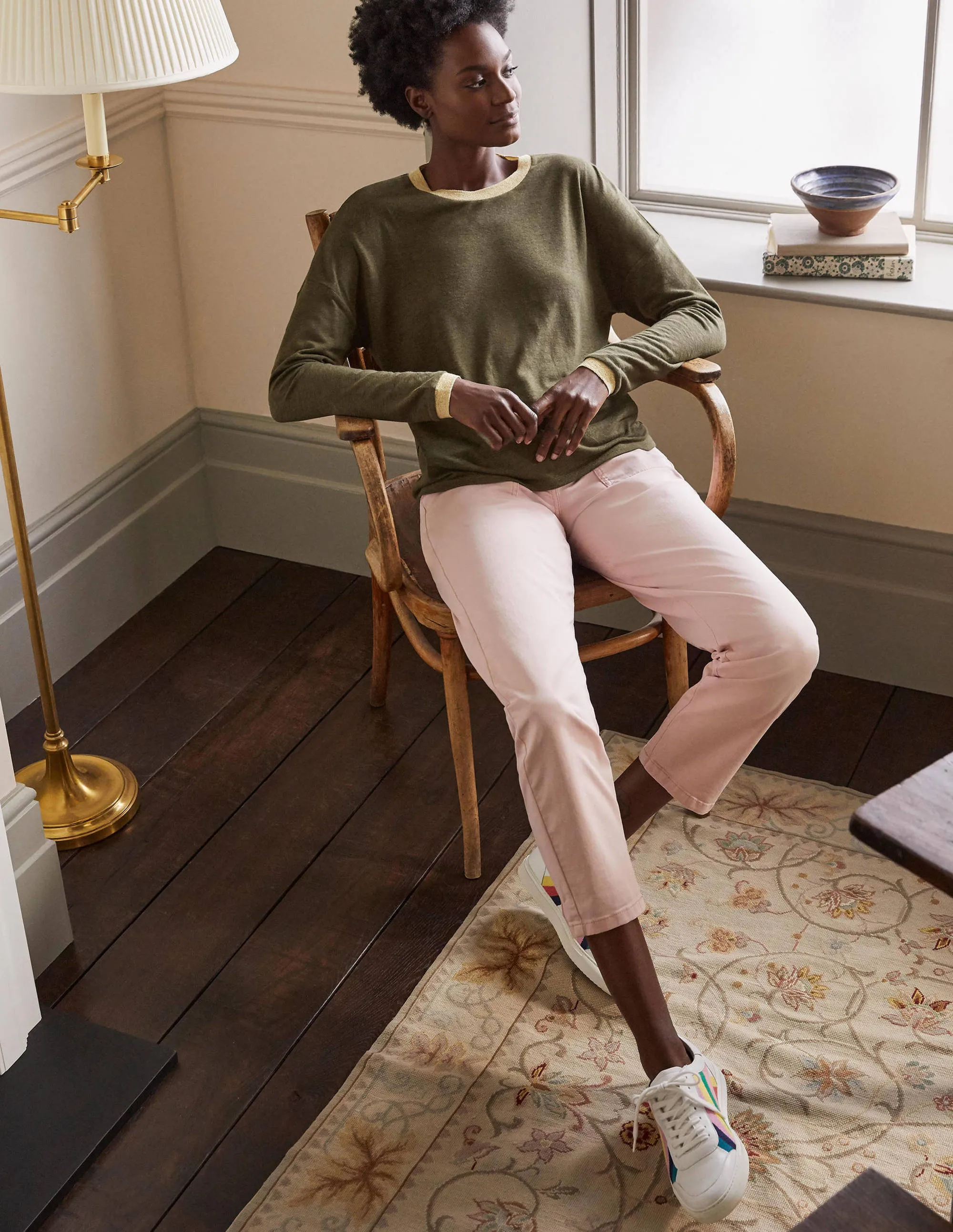 Linen Sparkle Long Sleeve Tee-Classic Khaki