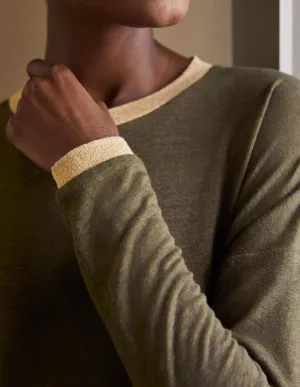 Linen Sparkle Long Sleeve Tee-Classic Khaki
