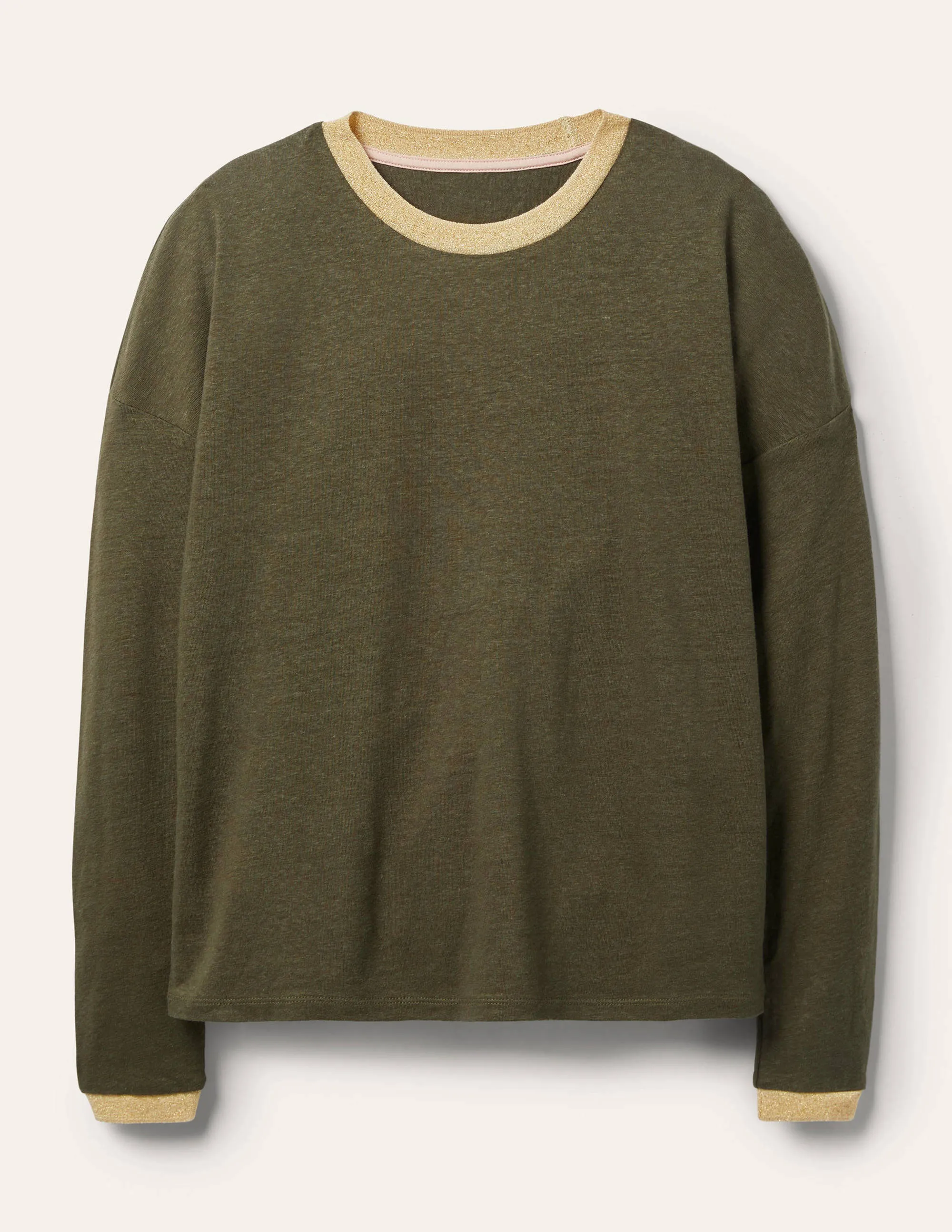Linen Sparkle Long Sleeve Tee-Classic Khaki