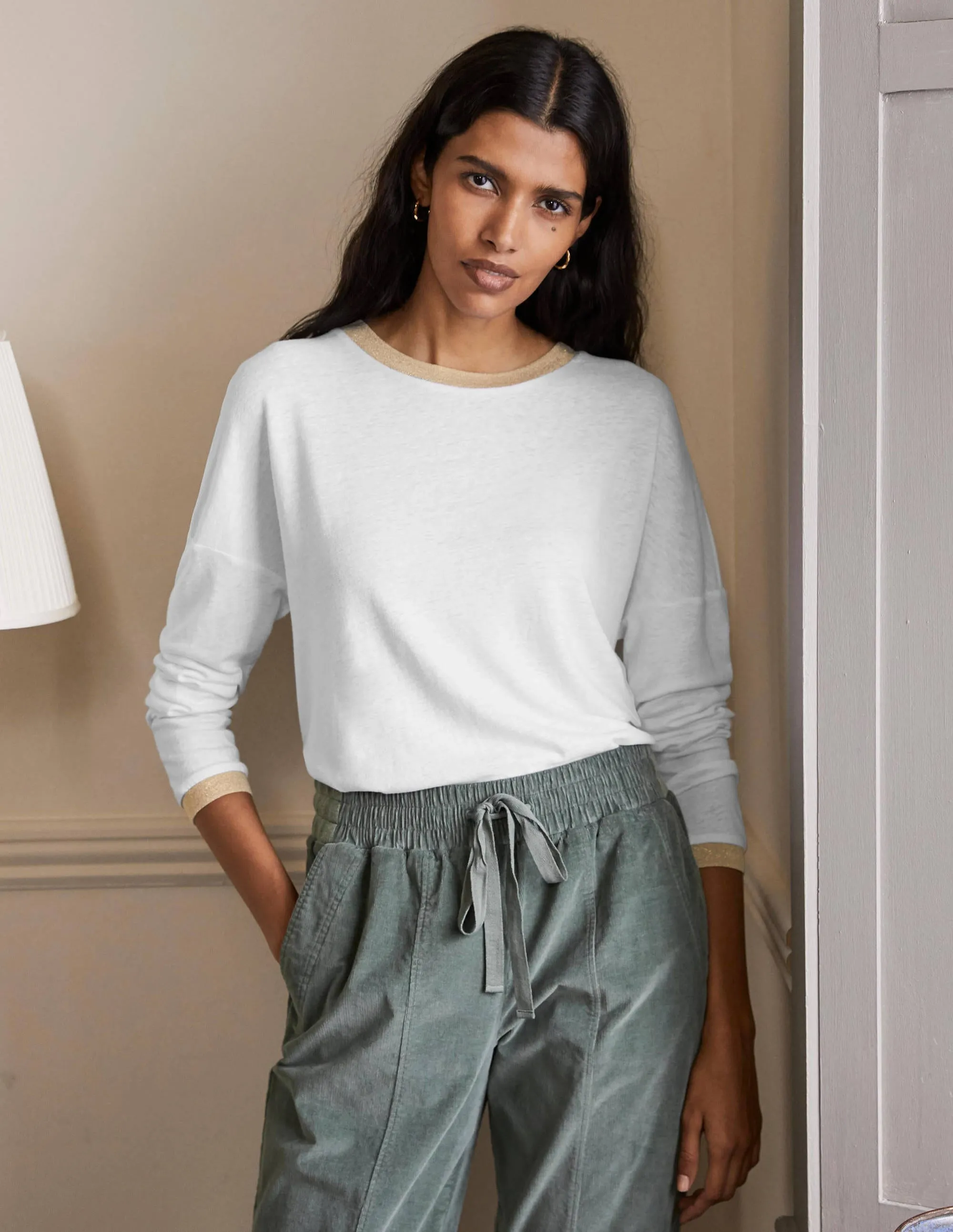 Linen Sparkle Long Sleeve Tee-White