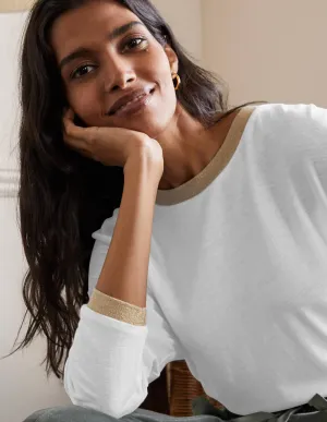 Linen Sparkle Long Sleeve Tee-White