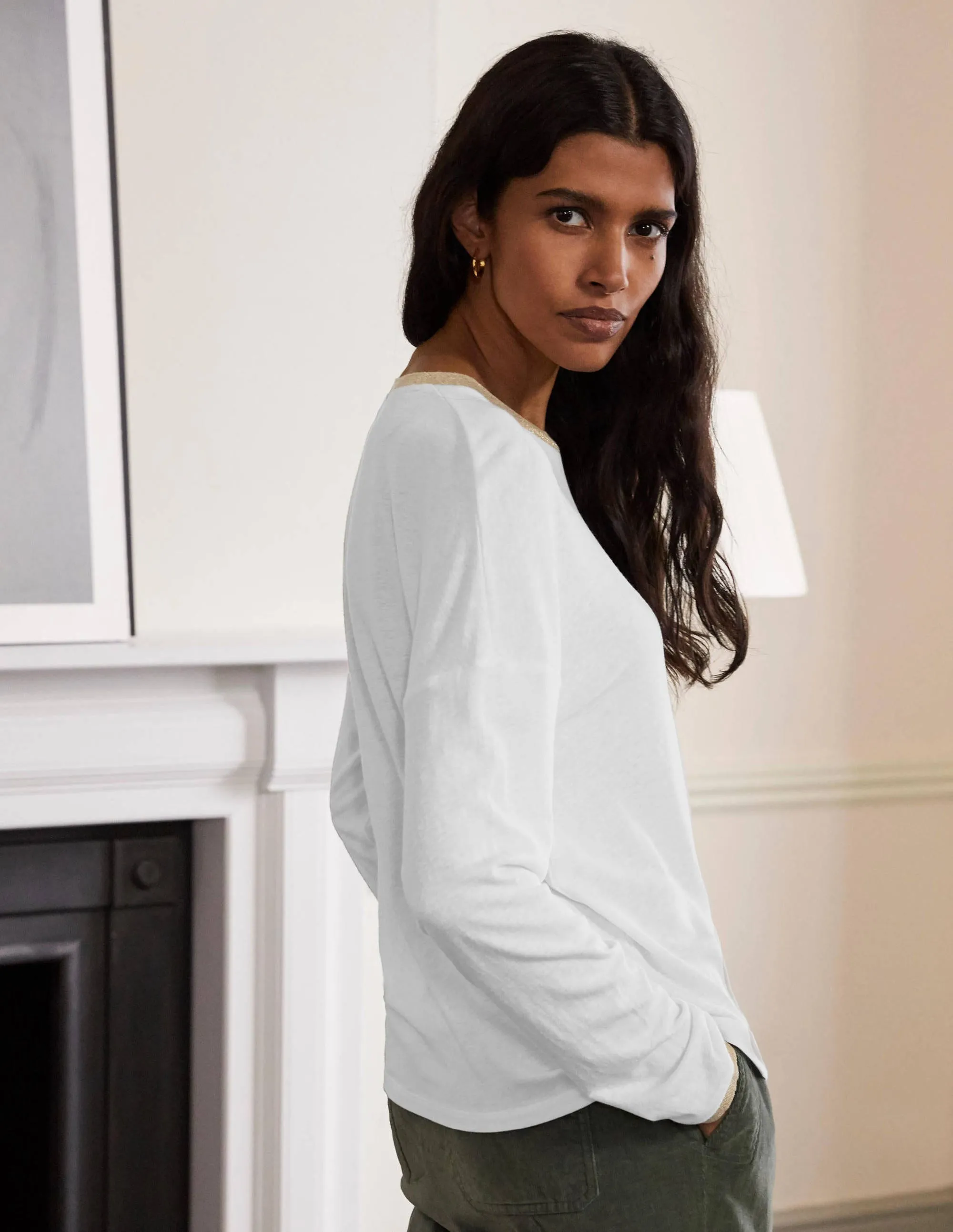Linen Sparkle Long Sleeve Tee-White