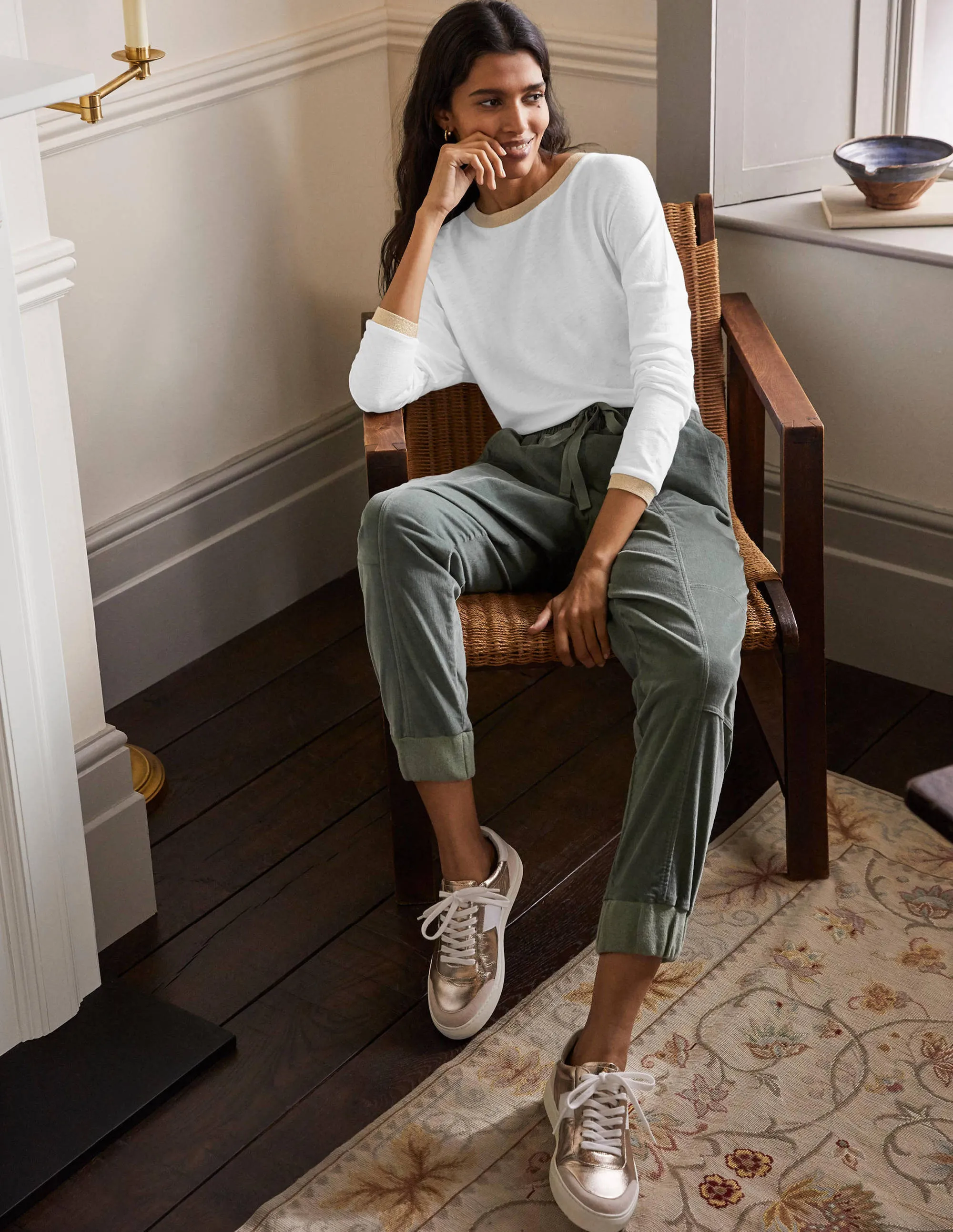 Linen Sparkle Long Sleeve Tee-White