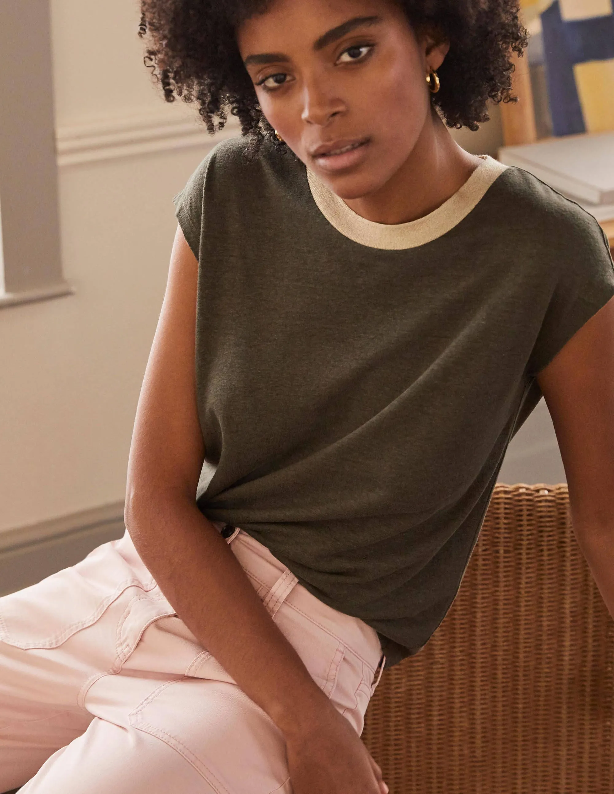 Linen Sparkle Short Sleeve Tee-Classic Khaki
