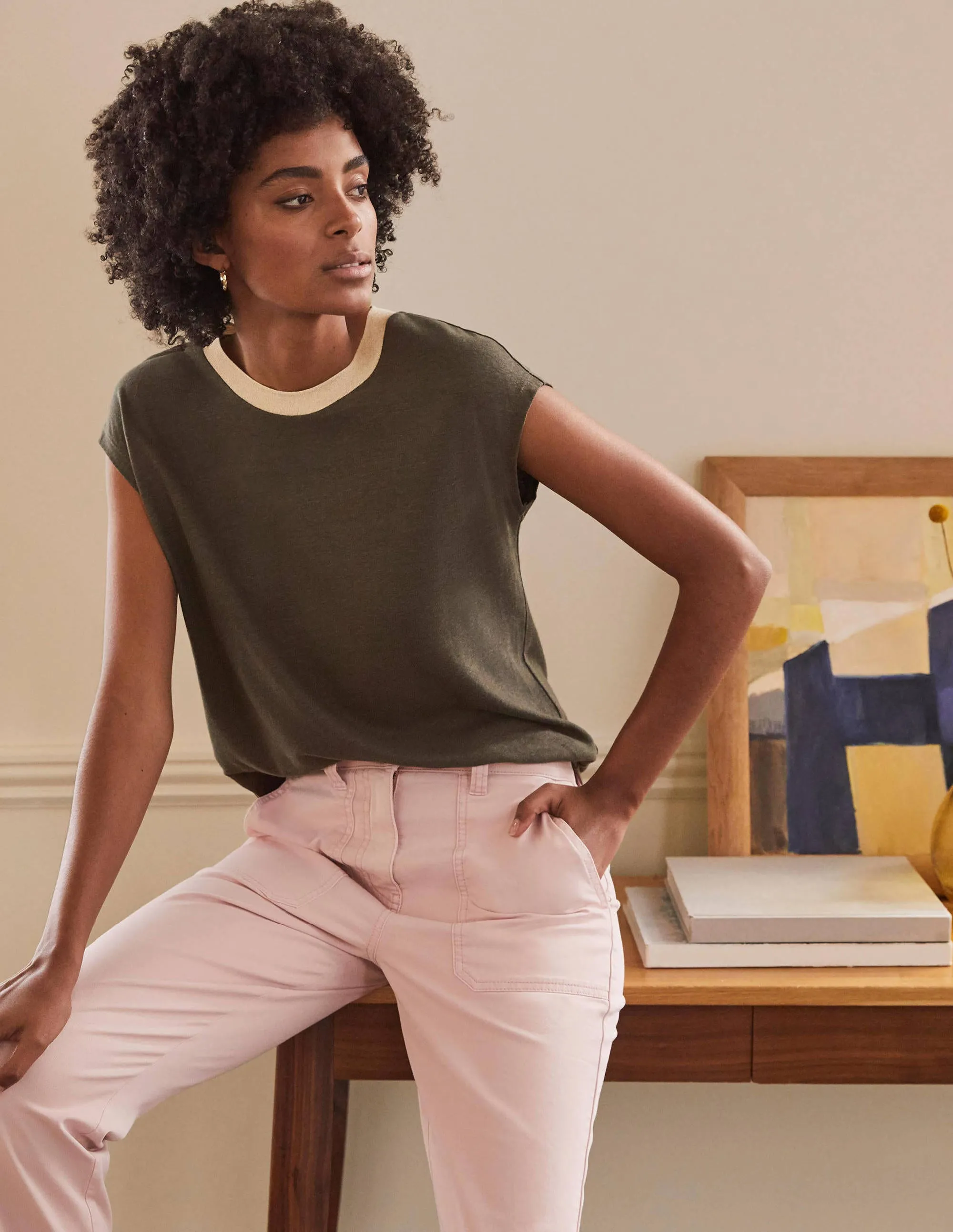 Linen Sparkle Short Sleeve Tee-Classic Khaki