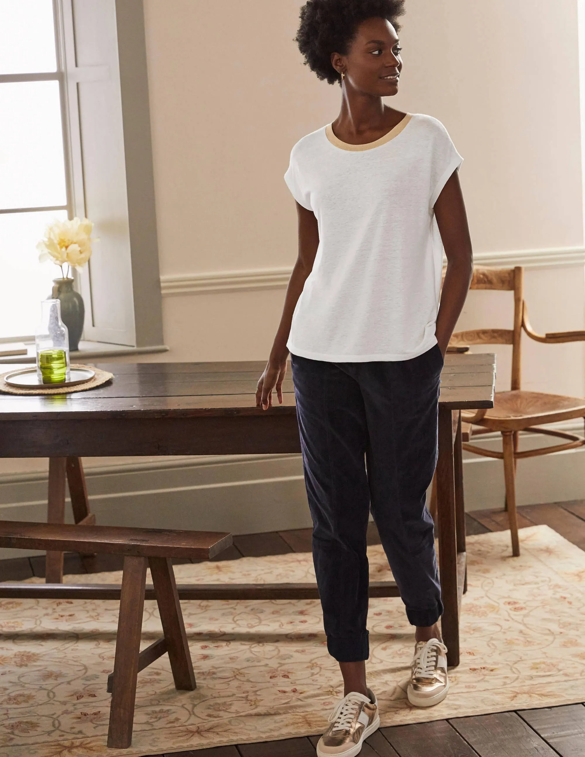 Linen Sparkle Short Sleeve Tee-White