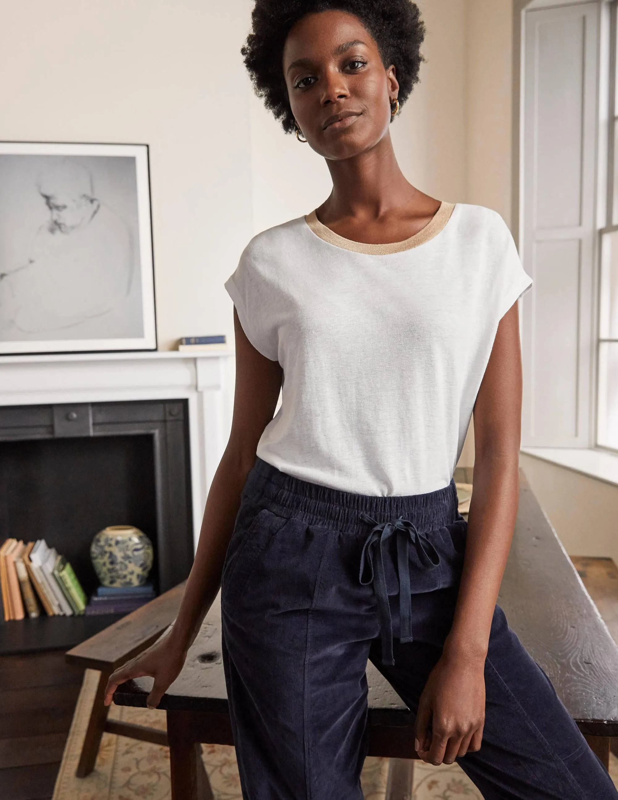 Linen Sparkle Short Sleeve Tee-White