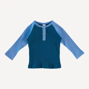 long sleeve baseball henley tee | opal blue | organic cotton wide rib