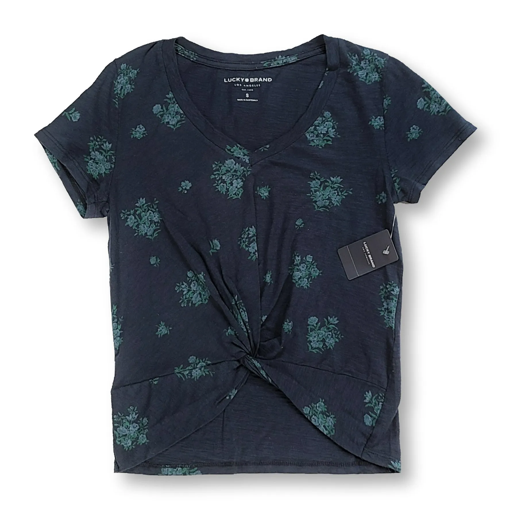 Lucky Brand Twist Front Floral Print Cotton T-Shirt