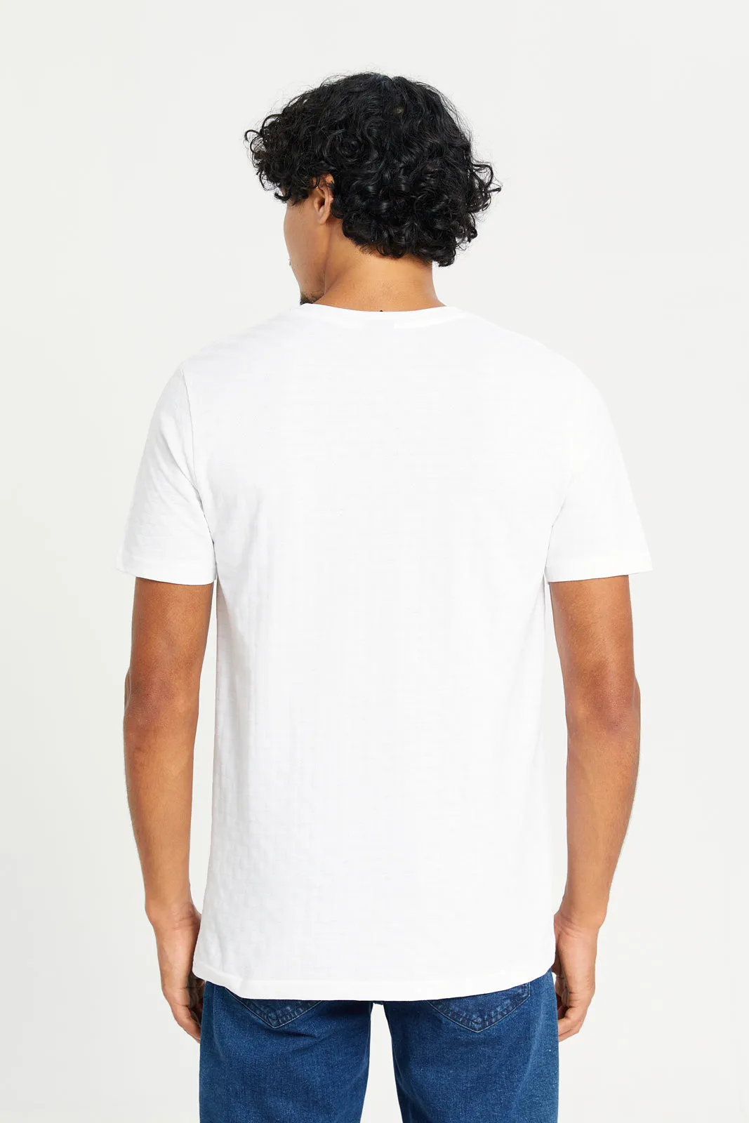 Men White Jacquard T-Shirt With Motive Print