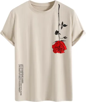 Men's Graphic Tees Floral Print Short Sleeve Crew Neck Vintage Tee Shirt Casual Summer Tee Tops