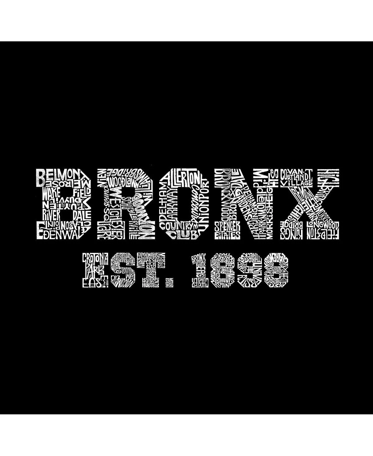Men's T-shirt word art - popular Bronx, New York boroughs LA Pop Art, black