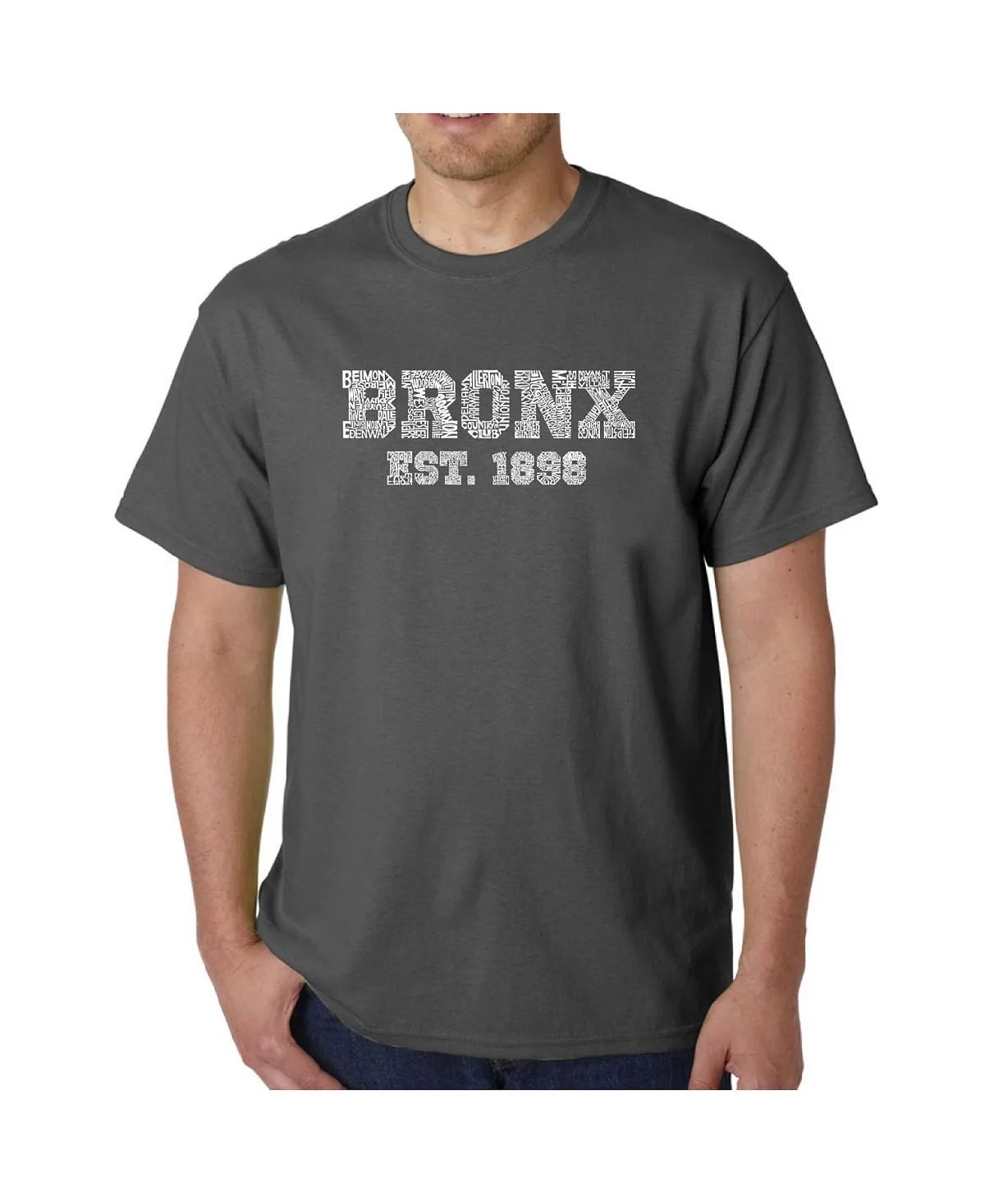 Men's T-shirt word art - popular Bronx, New York boroughs LA Pop Art, black