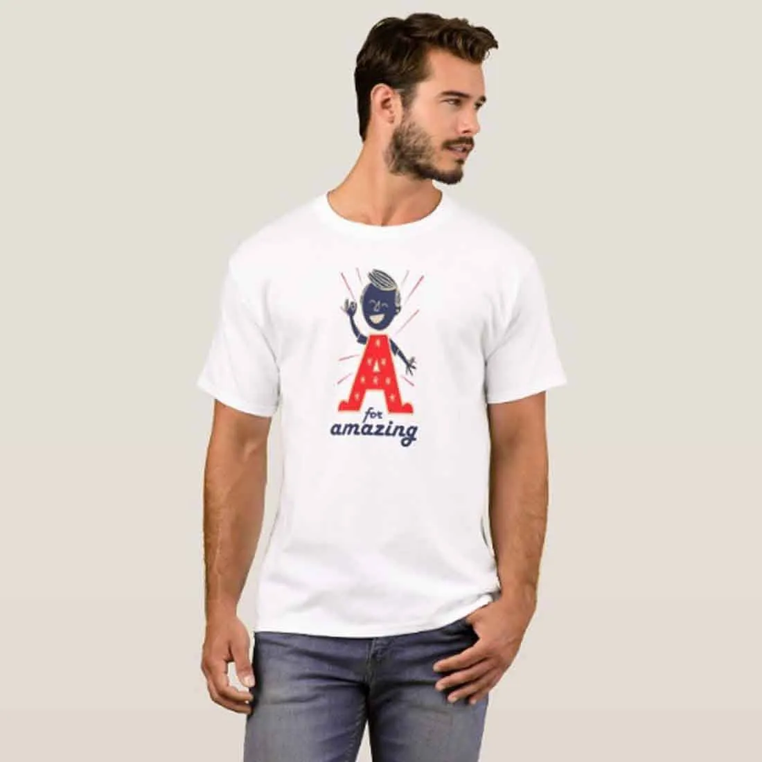 Nutcase Designer Round Neck Men's T-Shirt Wrinkle-Free Poly Cotton Tees - A for Amazing