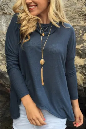 OEM ODM Crew Neck Long Sleeve Grey Top