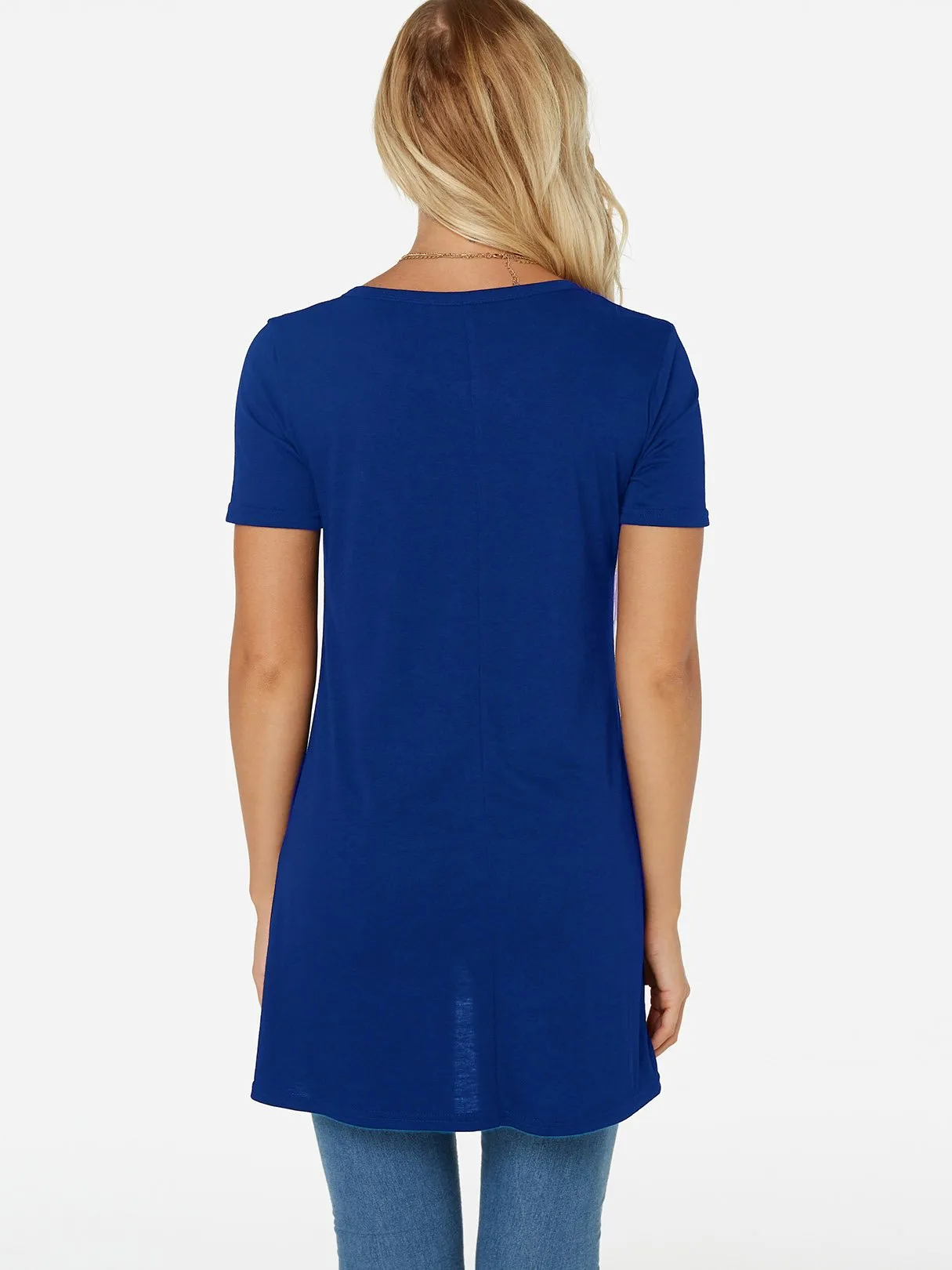 OEM ODM Crew Neck Plain Tiered Short Sleeve Blue T-Shirts