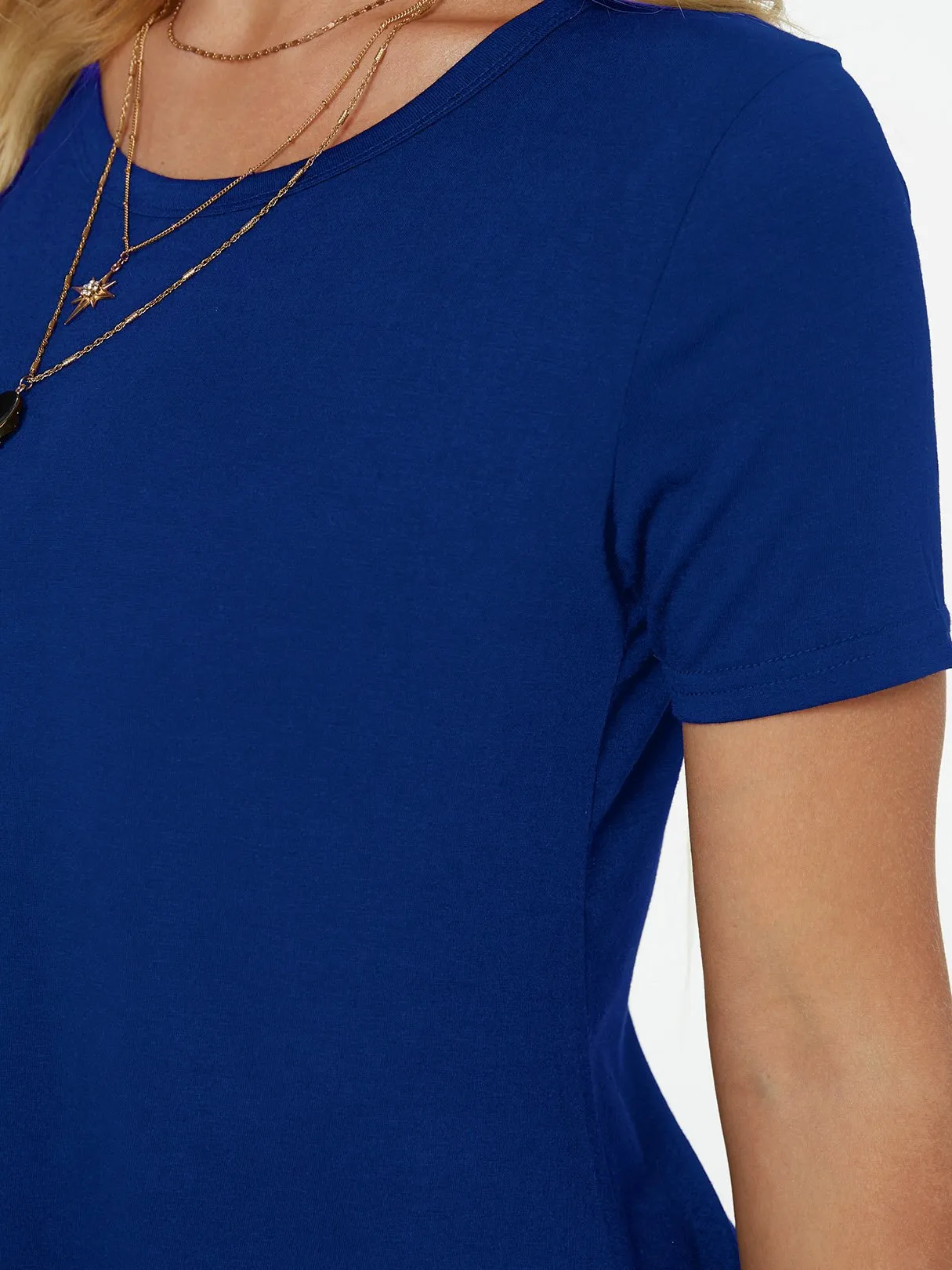 OEM ODM Crew Neck Plain Tiered Short Sleeve Blue T-Shirts