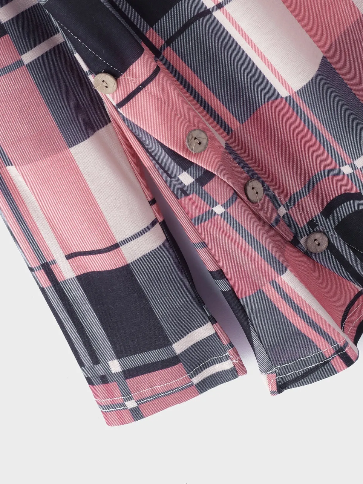 OEM ODM Round Neck Grid Long Sleeve Pink T-Shirts