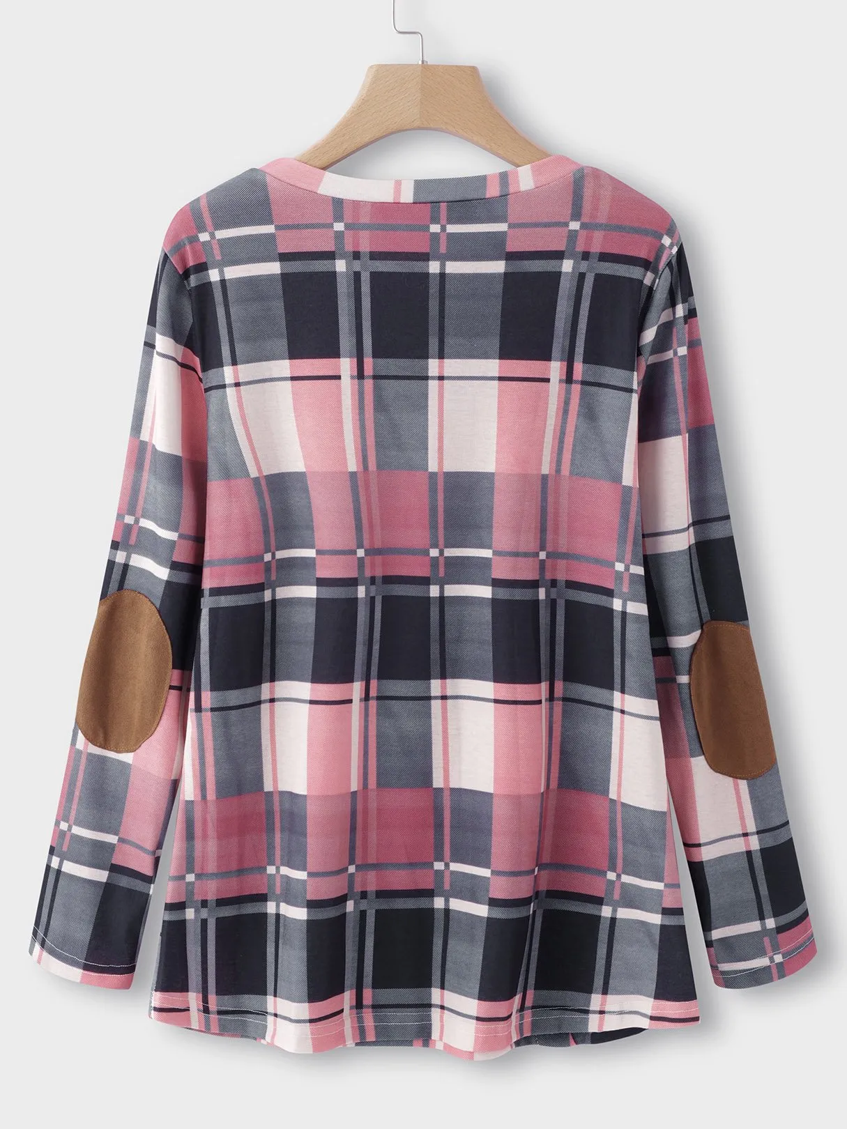 OEM ODM Round Neck Grid Long Sleeve Pink T-Shirts