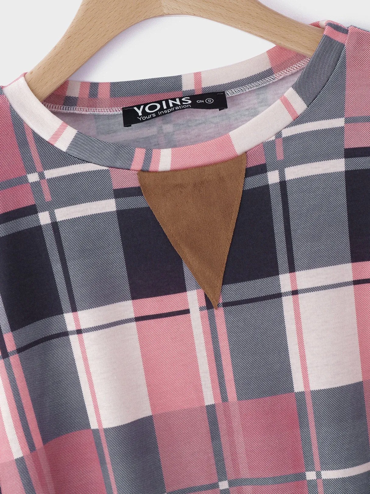 OEM ODM Round Neck Grid Long Sleeve Pink T-Shirts