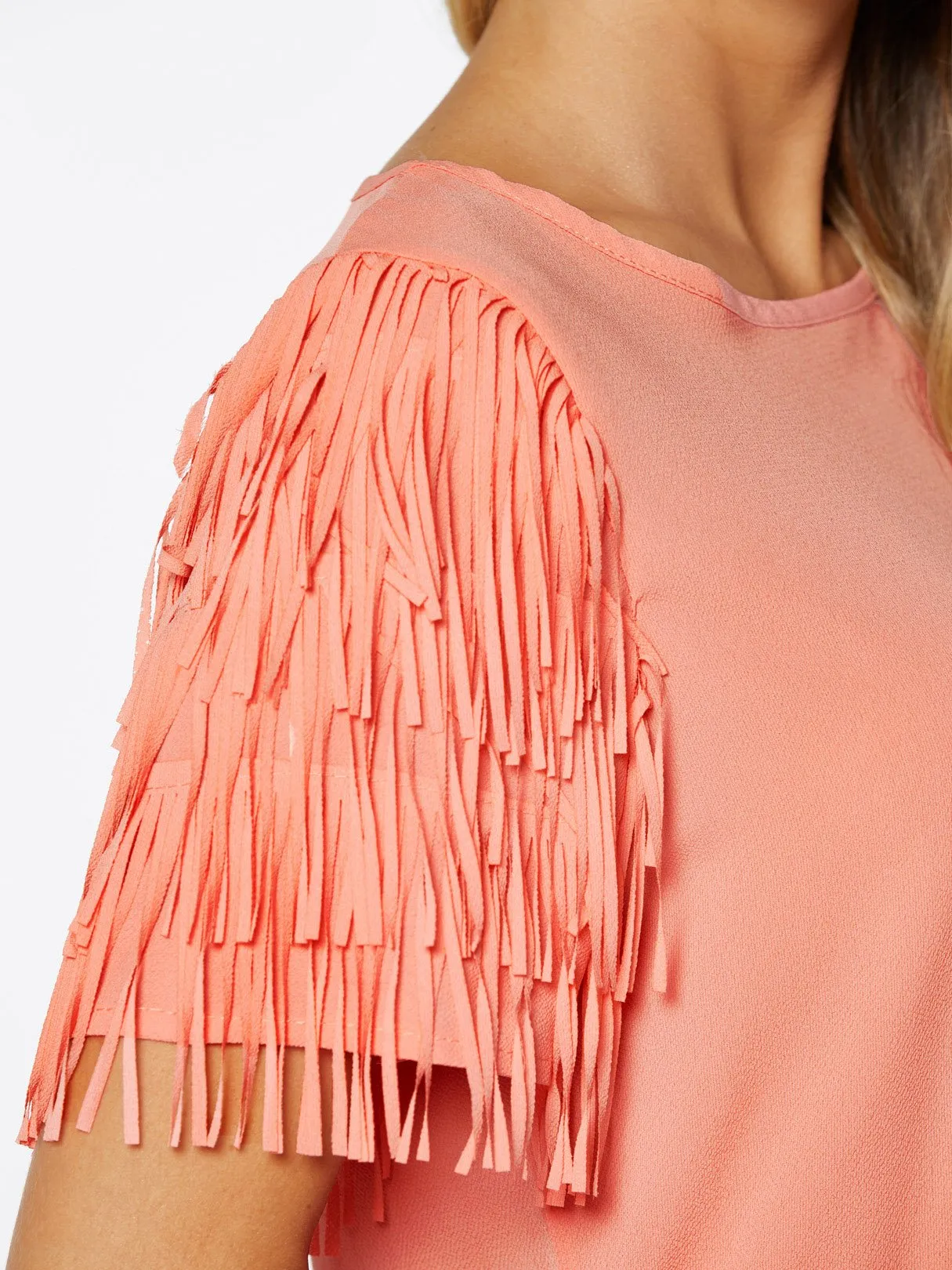 OEM ODM Round Neck Plain Tassel Short Sleeve Orange Top