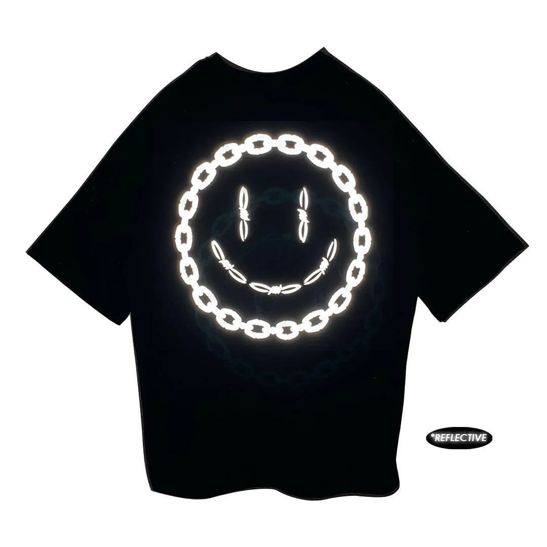 OVERSIZE BLACK T-SHIRT 'SMILEY CHAIN' REFLECTIVE