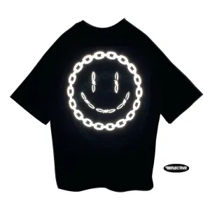 OVERSIZE BLACK T-SHIRT 'SMILEY CHAIN' REFLECTIVE