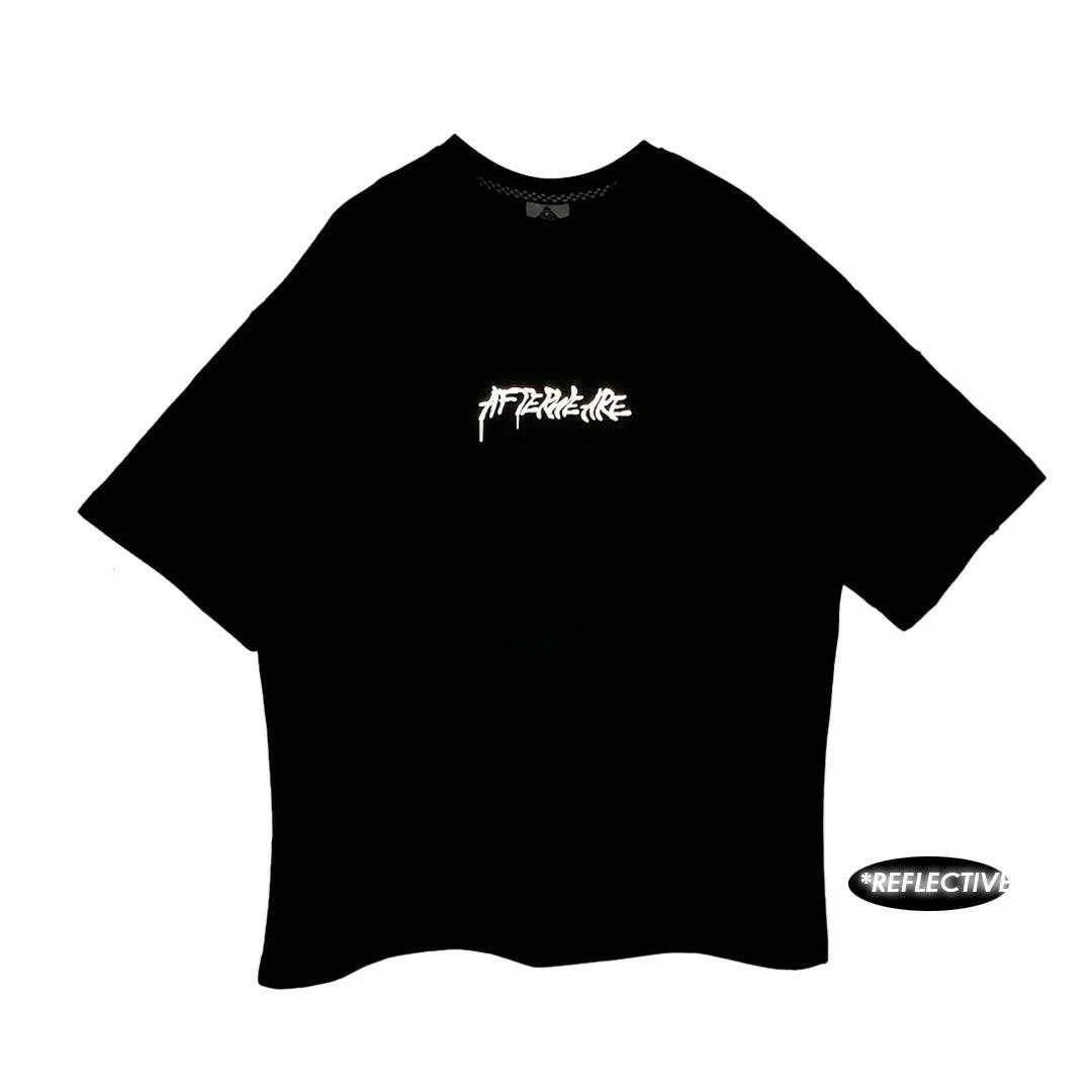 OVERSIZE BLACK T-SHIRT 'SMILEY CHAIN' REFLECTIVE