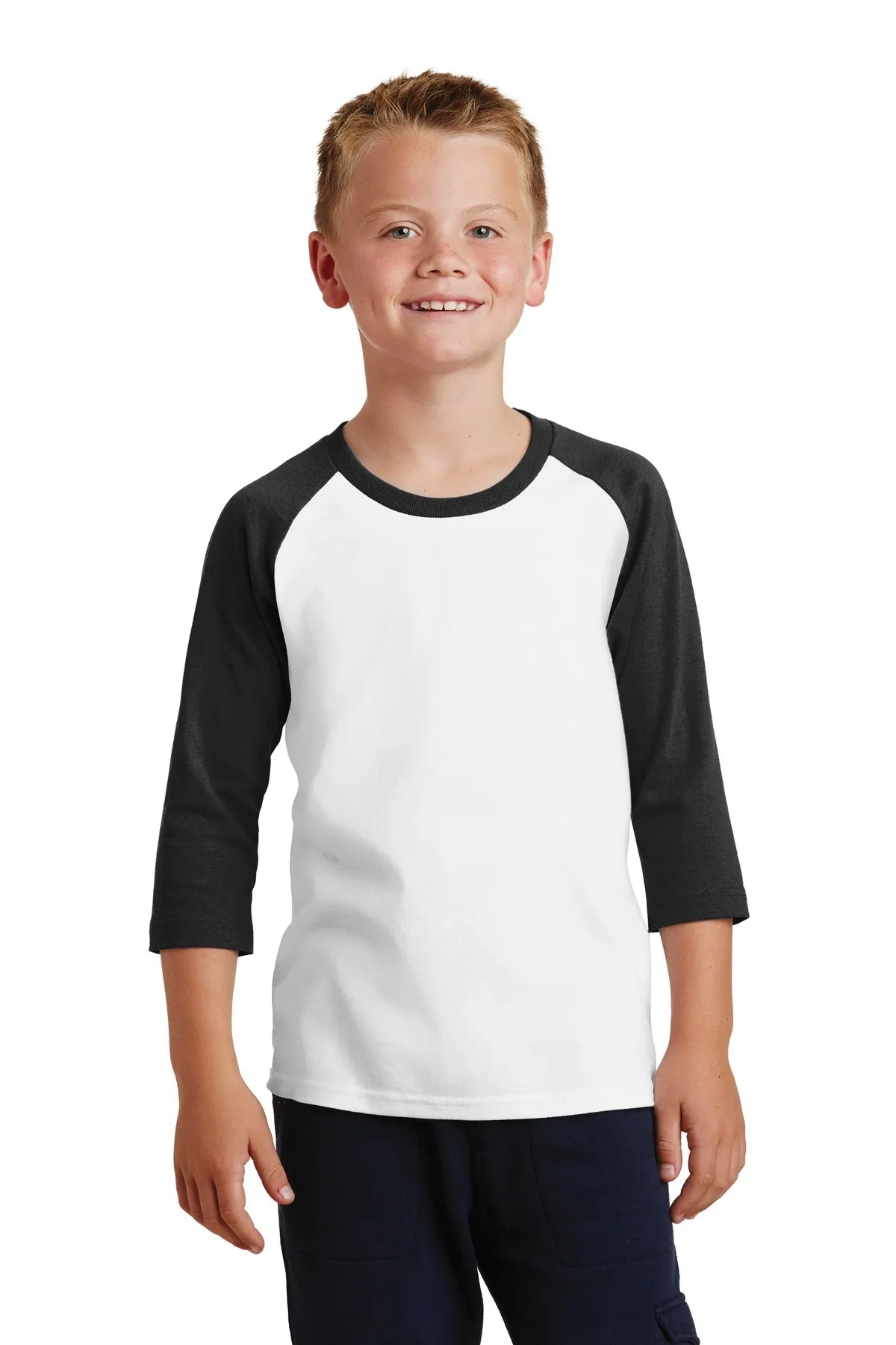 Port & Company® Youth Core Blend 3/4-Sleeve Raglan Tee. PC55YRS
