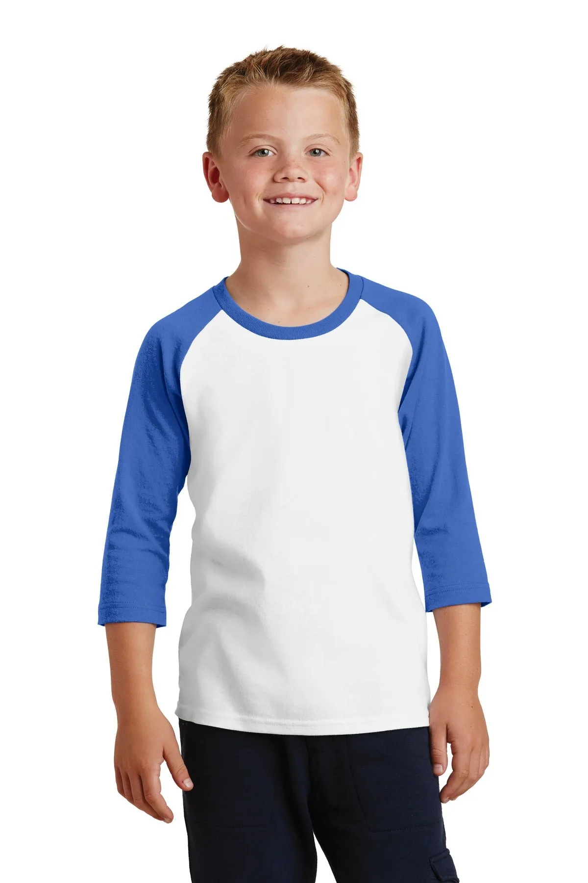 Port & Company® Youth Core Blend 3/4-Sleeve Raglan Tee. PC55YRS