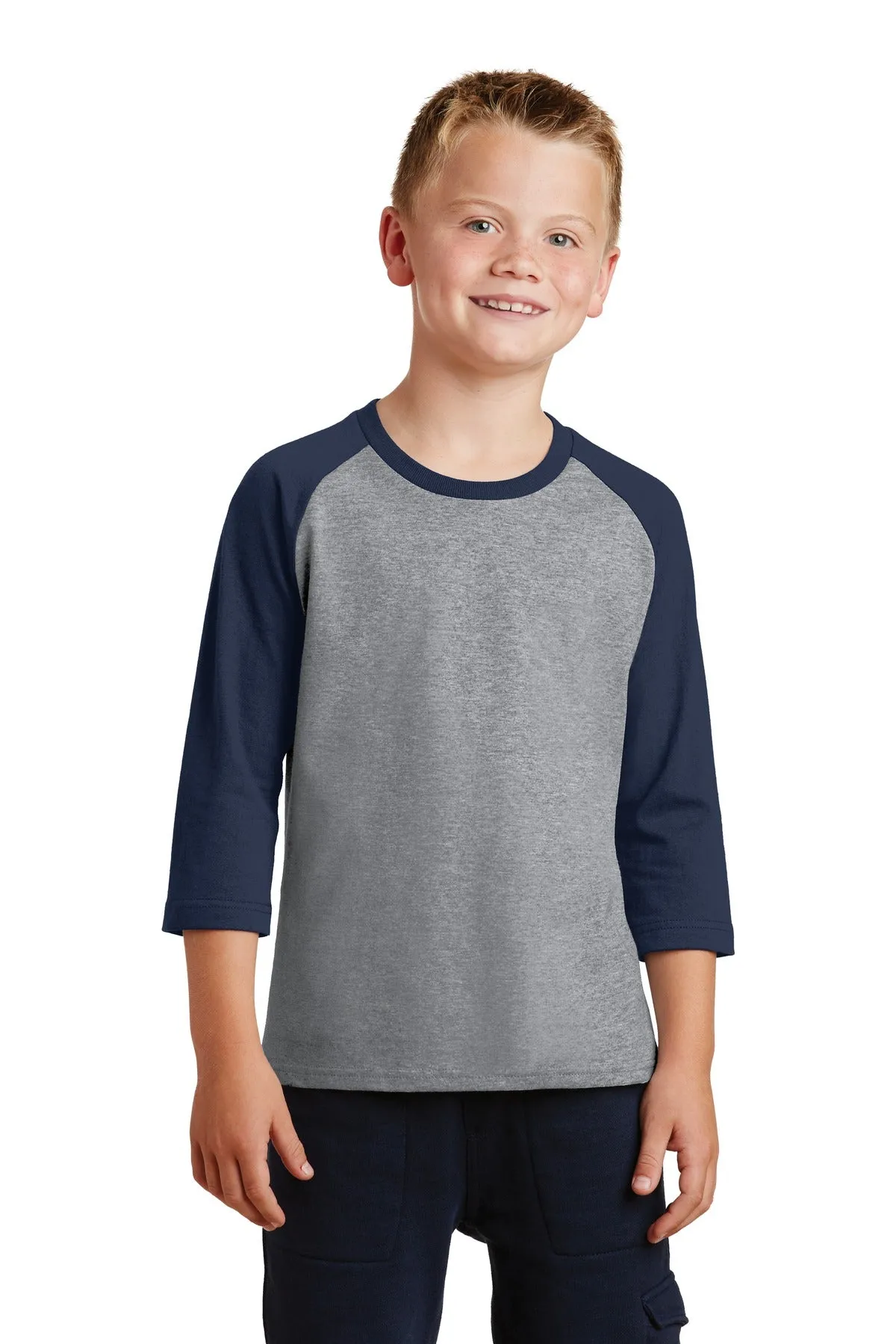 Port & Company® Youth Core Blend 3/4-Sleeve Raglan Tee. PC55YRS