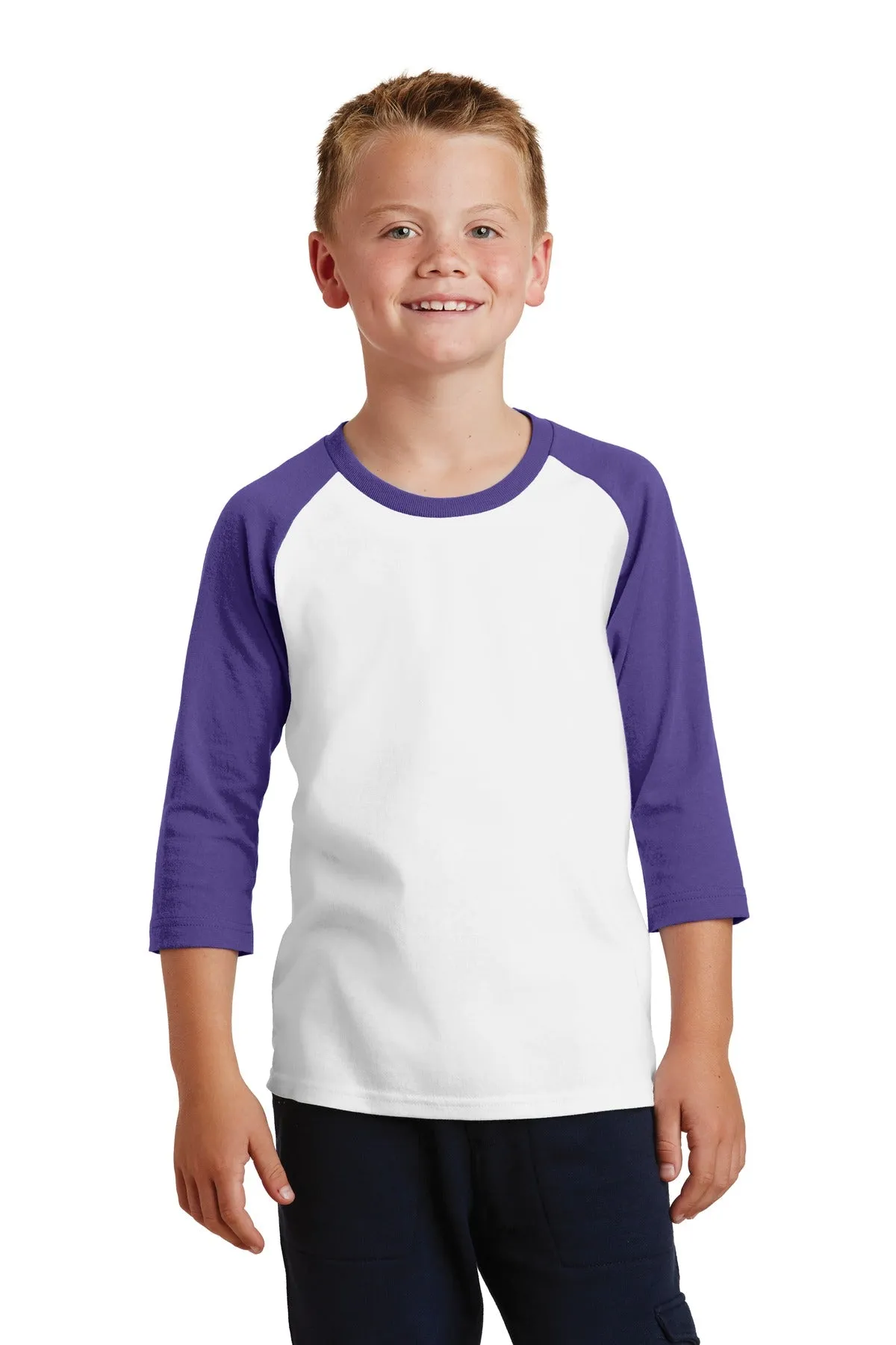 Port & Company® Youth Core Blend 3/4-Sleeve Raglan Tee. PC55YRS