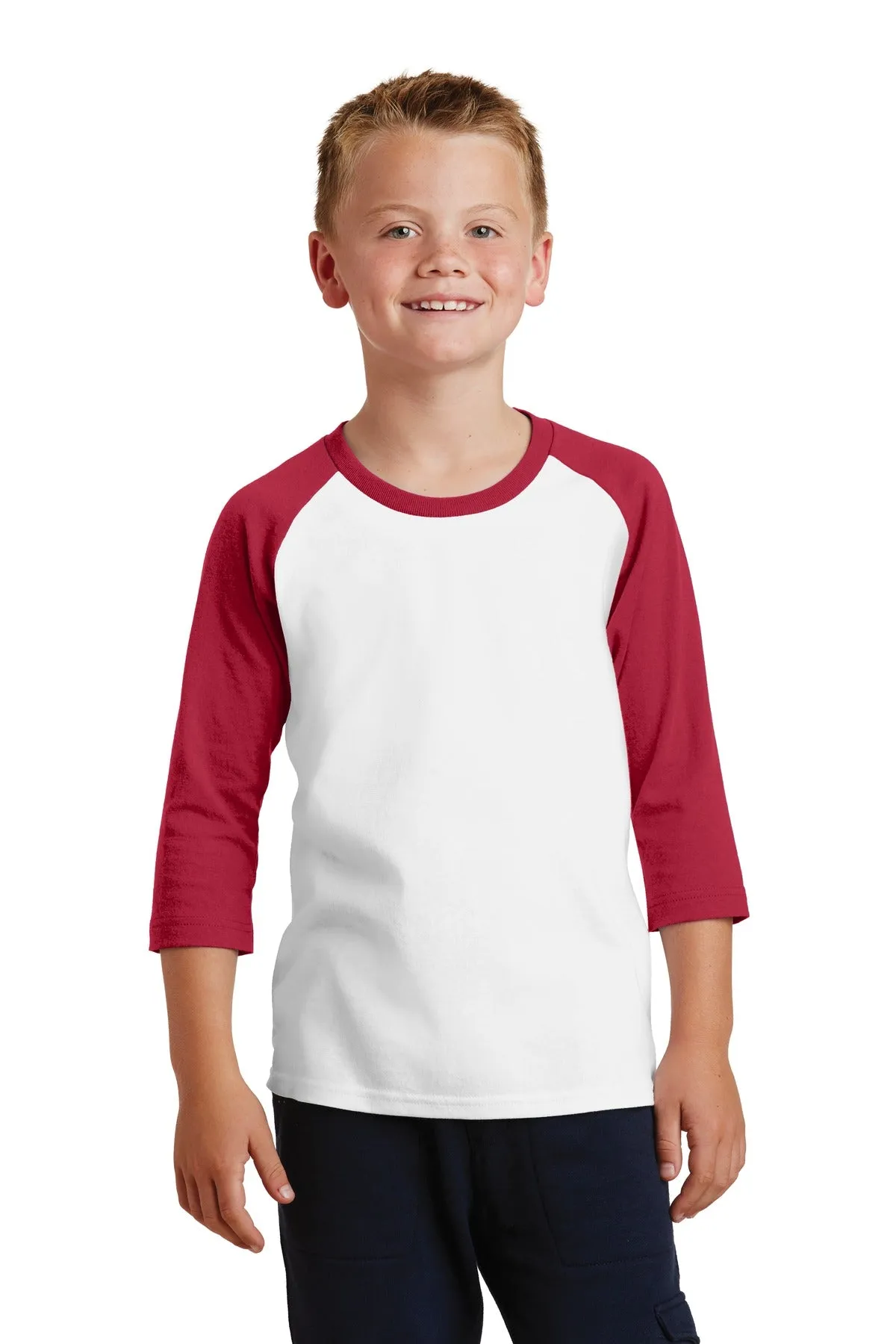 Port & Company® Youth Core Blend 3/4-Sleeve Raglan Tee. PC55YRS