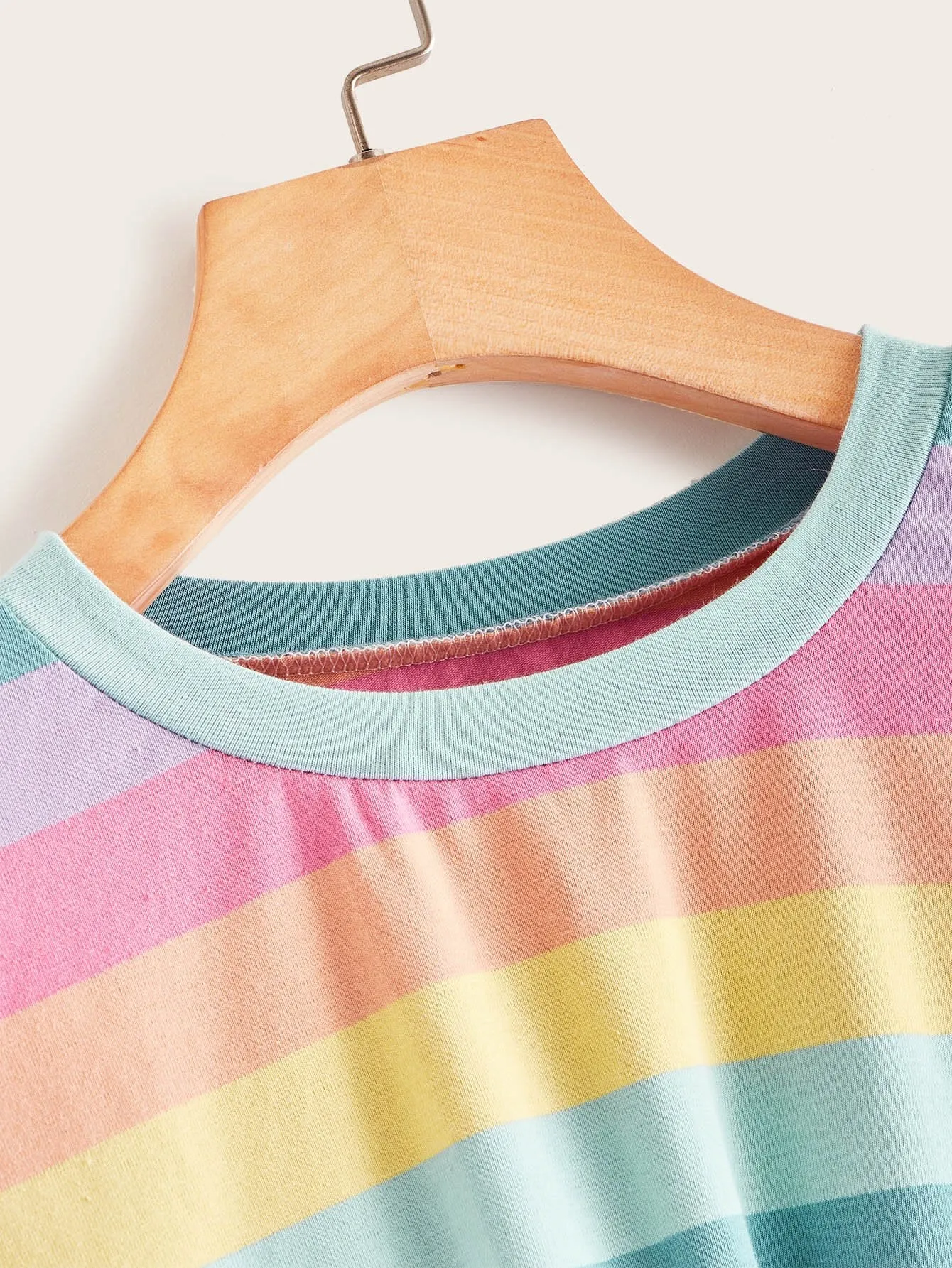 Rainbow Stripe Twist Hem Tee