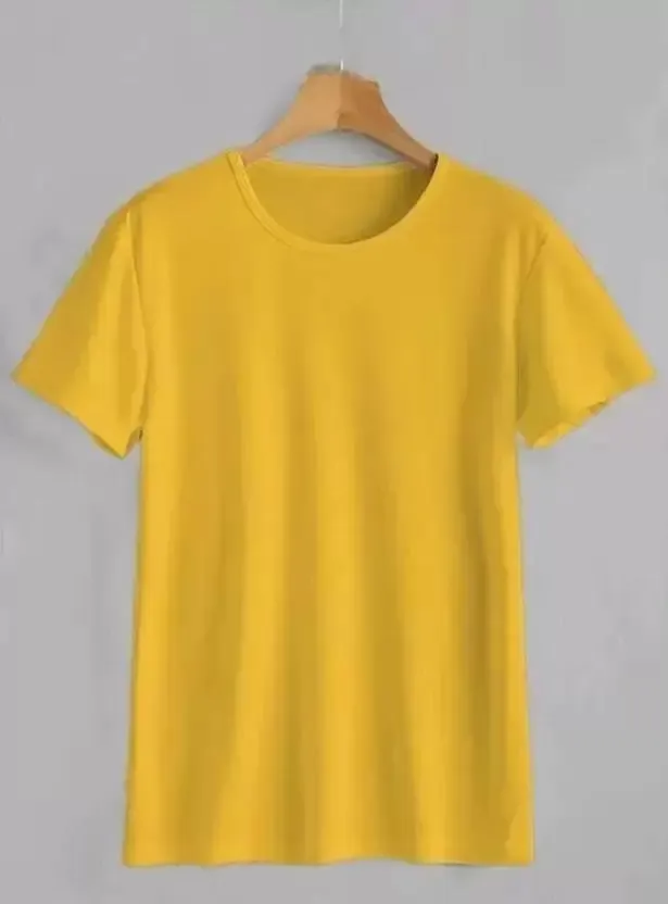 Solid Men Round Neck Yellow T-Shirt