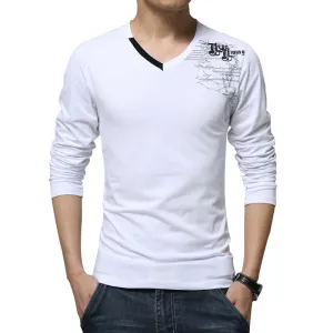 Spring Casual Slim V-neck Cotton T shirt