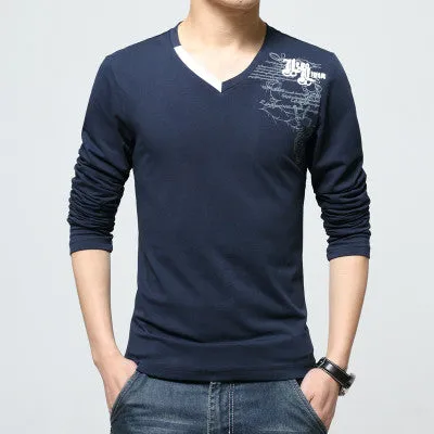 Spring Casual Slim V-neck Cotton T shirt