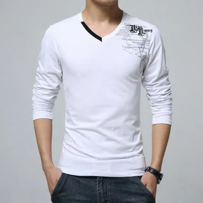Spring Casual Slim V-neck Cotton T shirt
