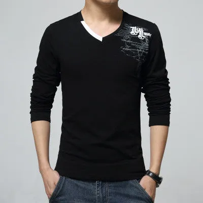 Spring Casual Slim V-neck Cotton T shirt