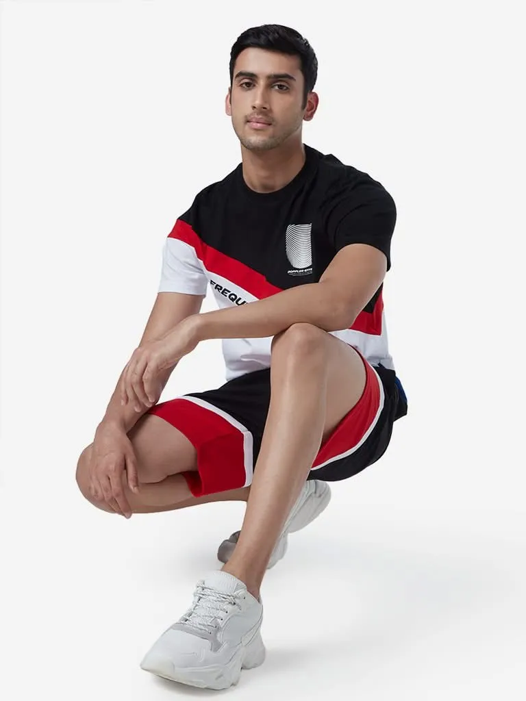 Studiofit Black Slim Fit Colour-Block T-Shirt