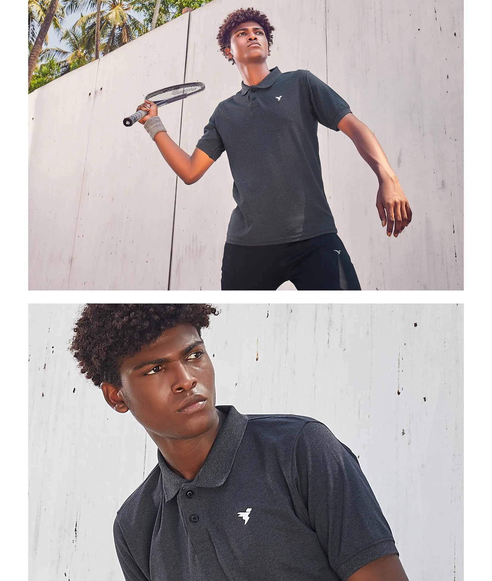 TechnoSport Polo Neck Half Sleeve Dry Fit T Shirt for Men OR-11 (Dark Grey Melange)