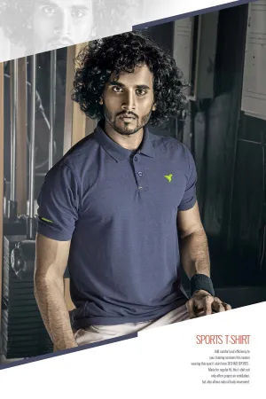 TechnoSport Polo Neck Half Sleeve Dry Fit T Shirt for Men OR-21 (Spanish Blue)